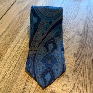 Blue Paisley Silk Tie with Gold Accents